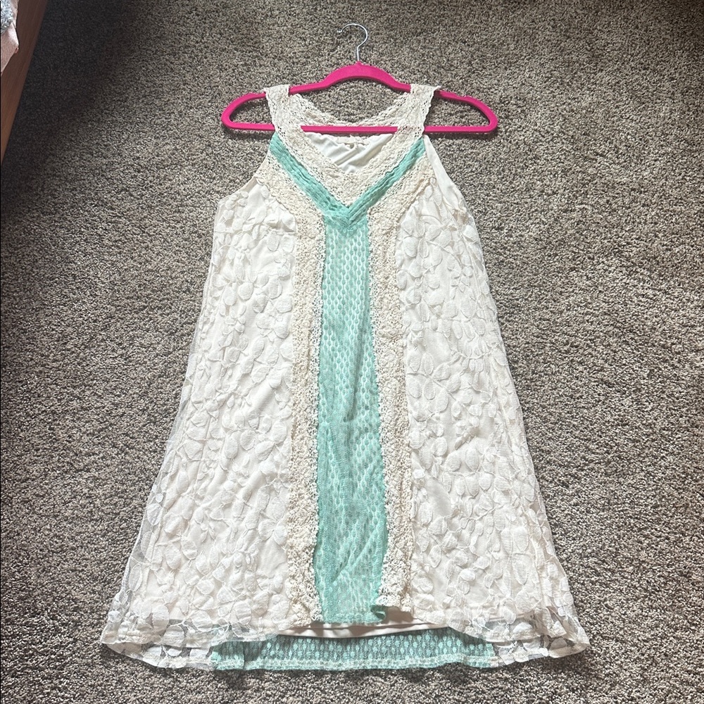 RYU Cream Crochet Lace Boho Tank Dress Medium